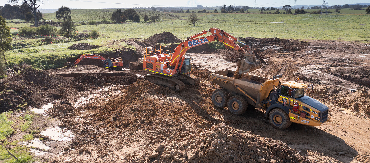 Aerial photo of soil being remediated